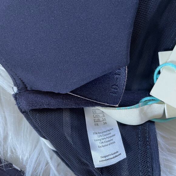 Sea Level Navy Blue Stripe Frill Ruffle Bikini Swim Swimsuit Top womens 4 XS new - Picture 6 of 14